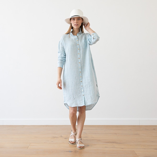 Sky Blue Melange Robe Chemise en Lin Paula