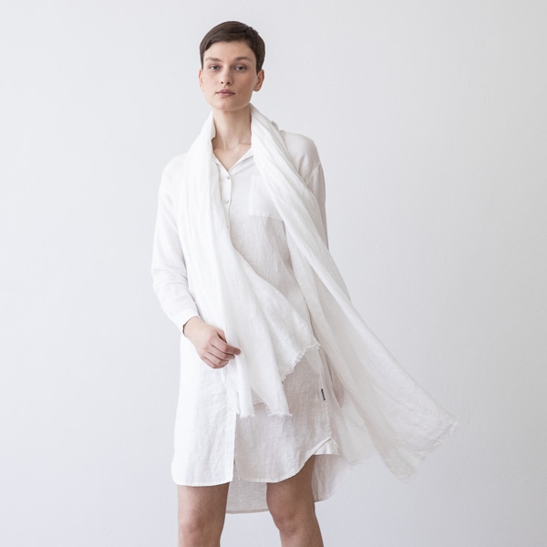 Châle Estivale en Lin Garza Fringe Blanc