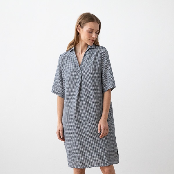 Robe en Lin Navy White Gingham Nicole