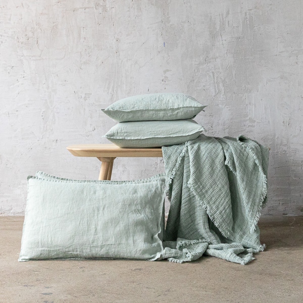 Housse de Coussin Lin Stone Washed Sea Foam
