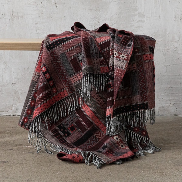 Plaid en laine Mérinos Marta Red Black