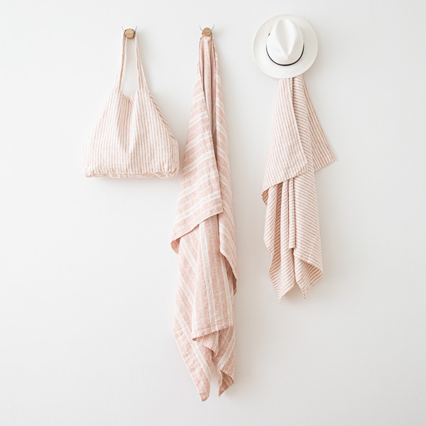 Serviettes de Plage en Lin Multistripe Rosa