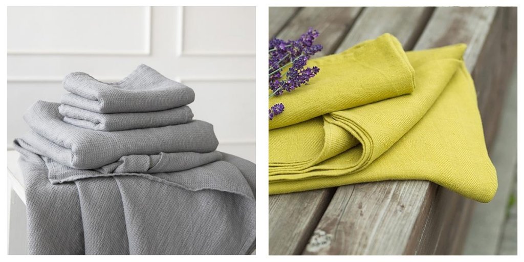 serviettes  en  lin  super-doux  en  gris  et  jaune