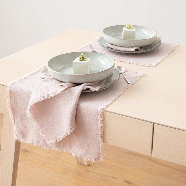 Set de table Terra avec franges faites main, Latté Set de table Terra avec franges faites main, Latté