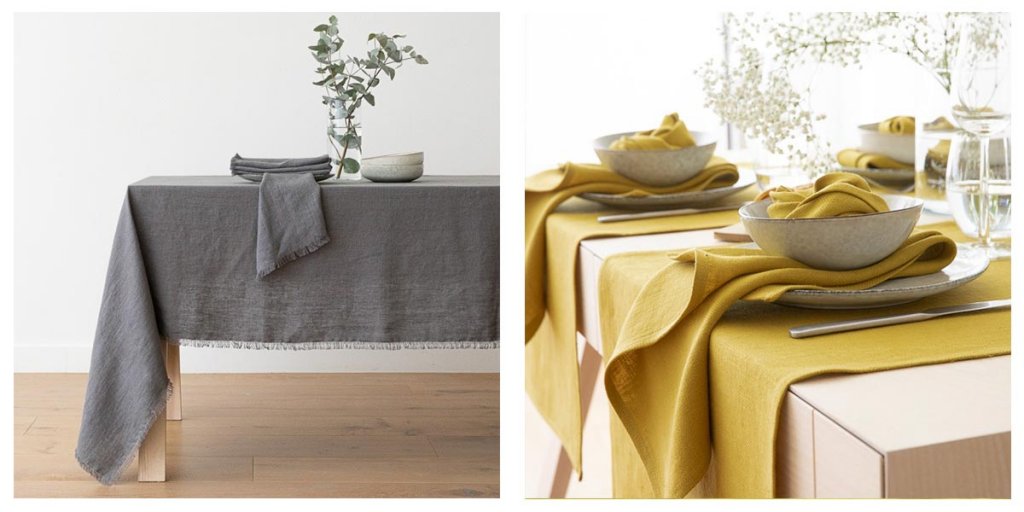 nappe en lin Terra à franges  Graphite