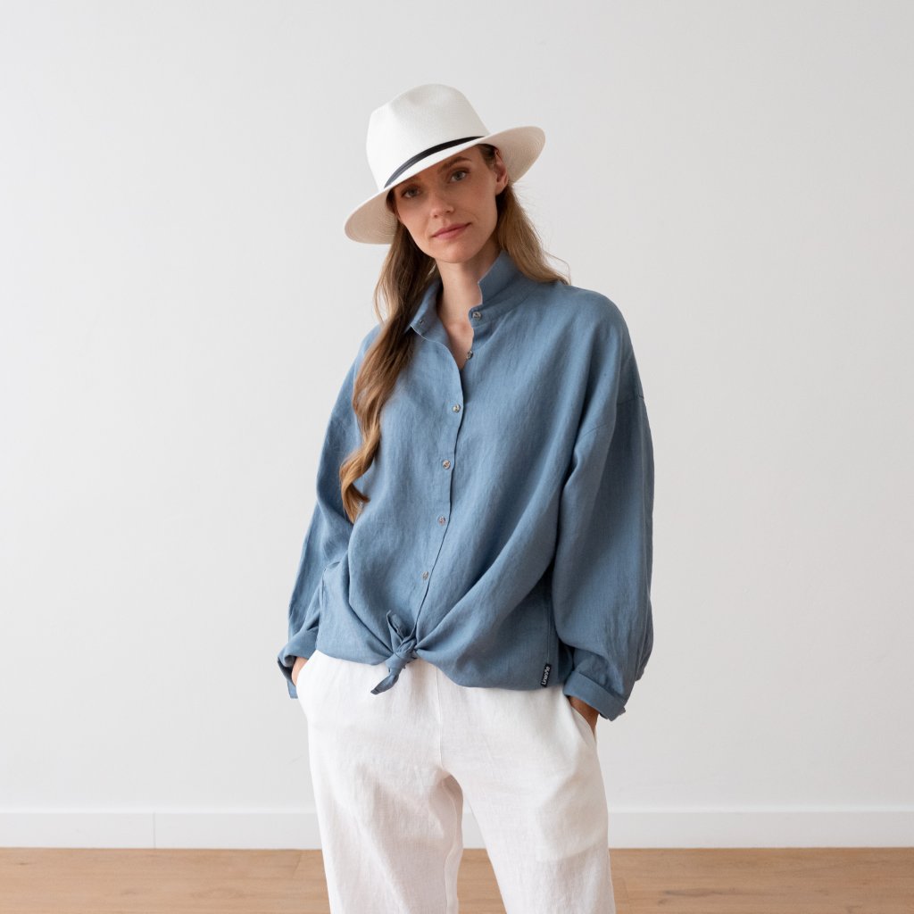 Smoke Blue Chemisier Oversize en Lin Ruth