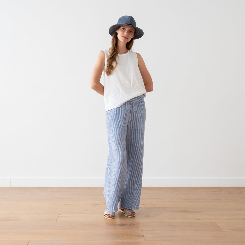 Pantalon en Lin Medium Stripe Blue Ruth
