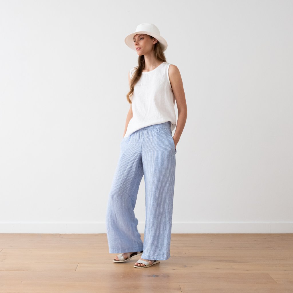 Pantalon en Lin Medium Stripe Light Blue Ruth