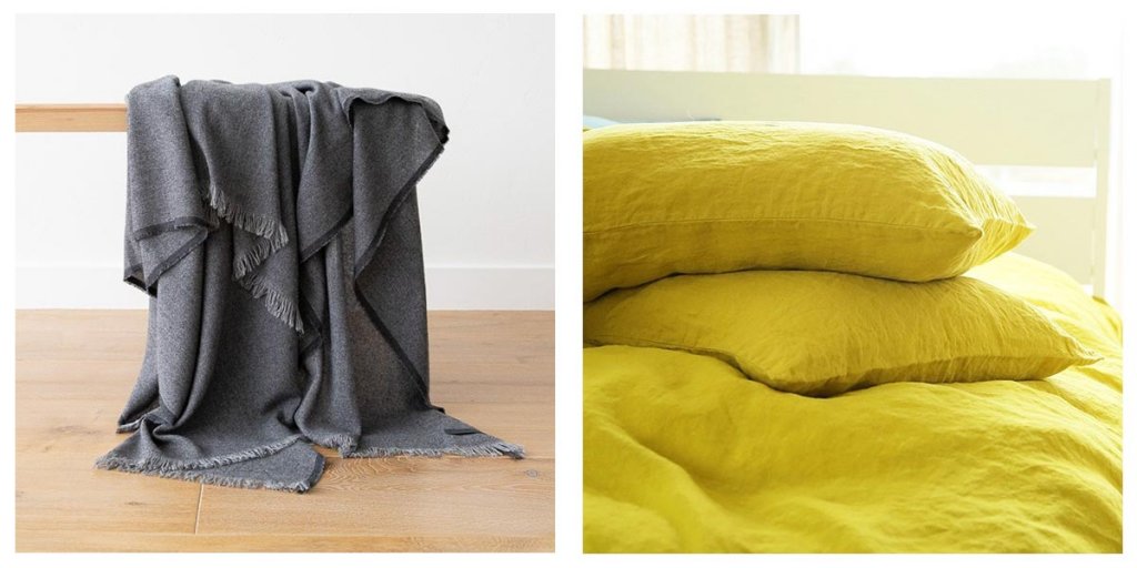 linge de lit en lin lavé  Citrine  avec